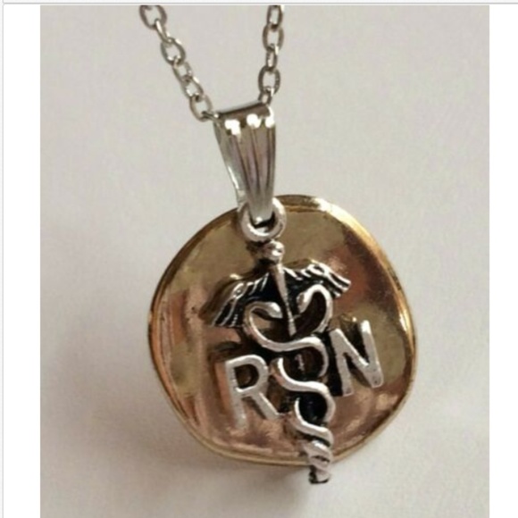 Nursing Caduceus RN Necklace 2 Tone Silver Gold Plated 18" Nurse Graduation Gift - Picture 2 of 9